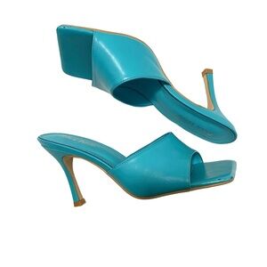 Public Desire Turquoise Square Toe Mule Heels